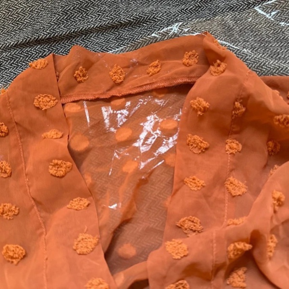 Lightweight Orange Sheer Textured Women's Top - Picture 3 of 4